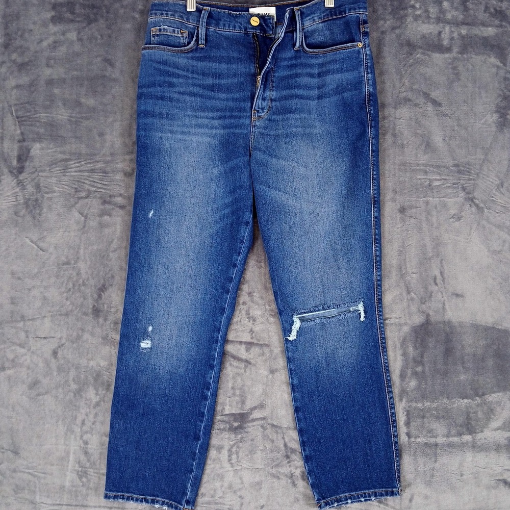 FRAME Jeans Womens 29 Blue Le Sylvie Crop Slim Straight Distressed Denim